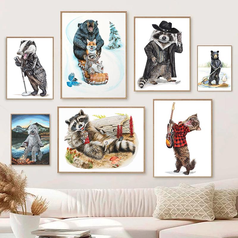 Rozmarná zvířata Campadoodle Mýval Bandita Plakát Obraz na plátně Abstraktní obraz na zeď do obývacího pokoje Domácí dekorace