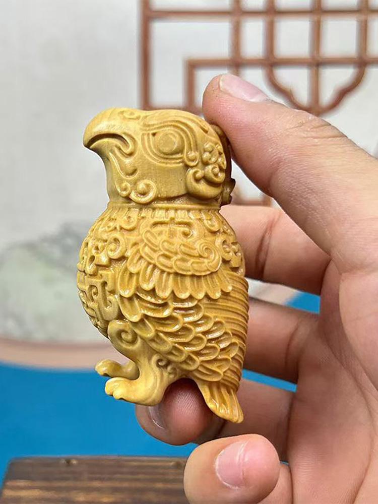 Wooden Carving Spring And Autumn Period And Warring States Period Bird Zun mascot Decorative Gods and beasts Statue