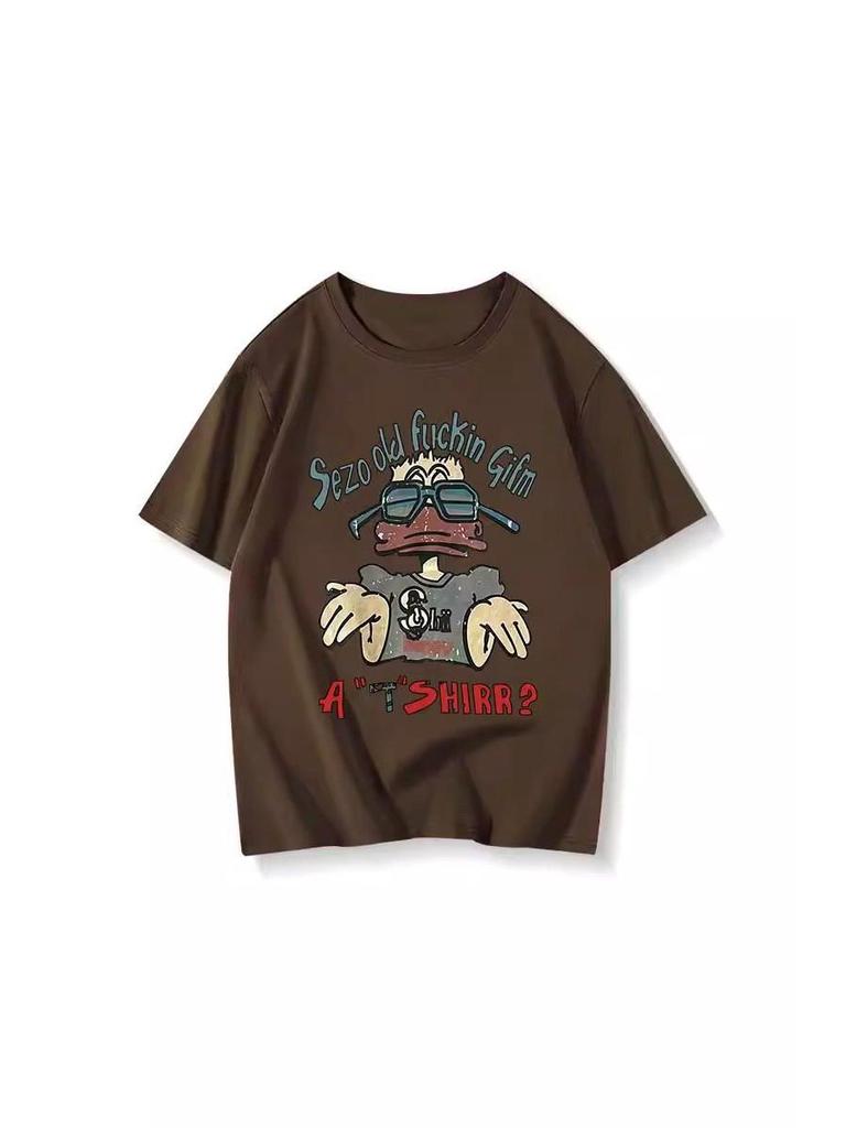 Unisex Oversized Retro Cotton T-Shirt – Short Sleeve Trendy Top for Couples