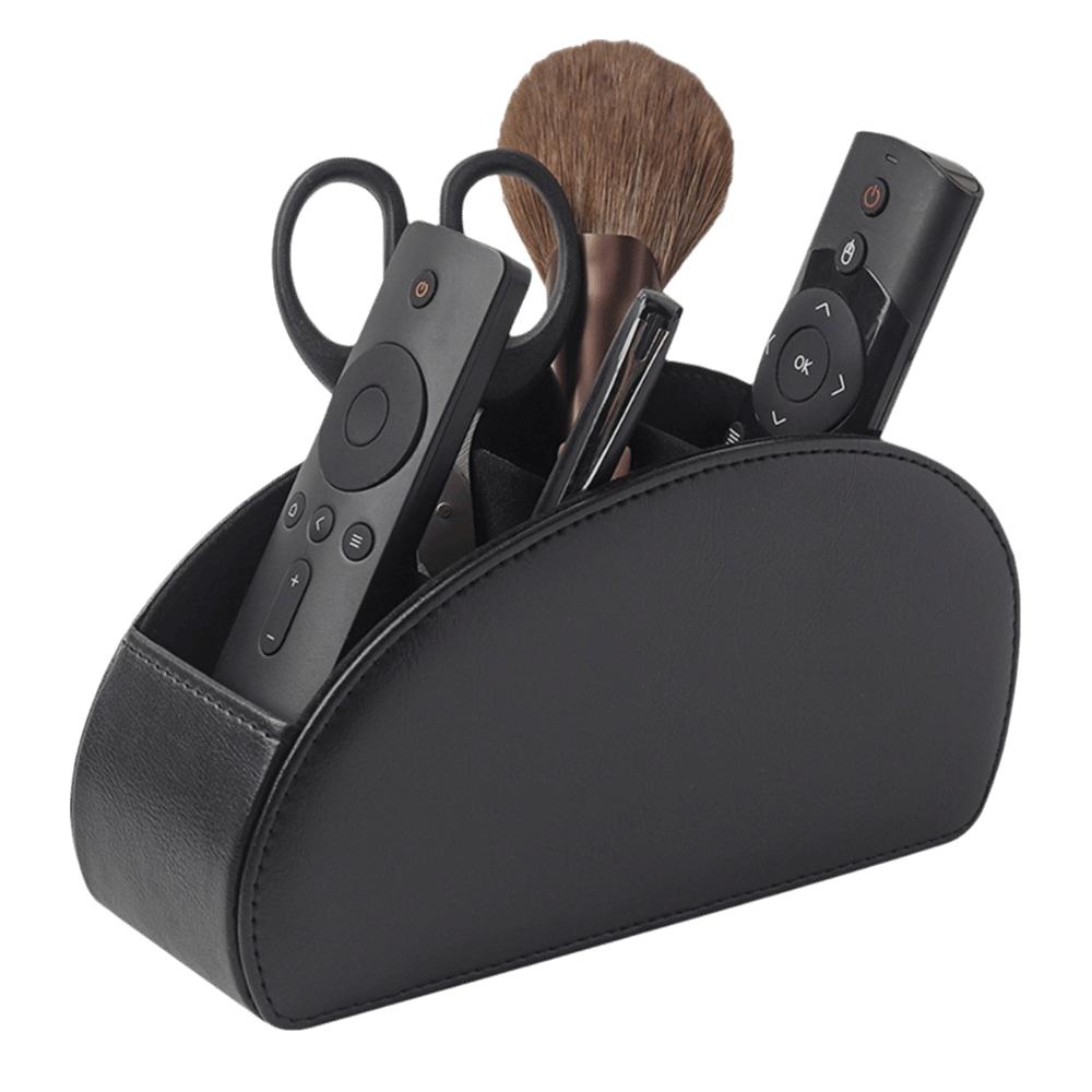 PU Leather Remote Control Holder Modern Universal Desktop Storage Box Cable Management Multi-Device Remote Control Organizer