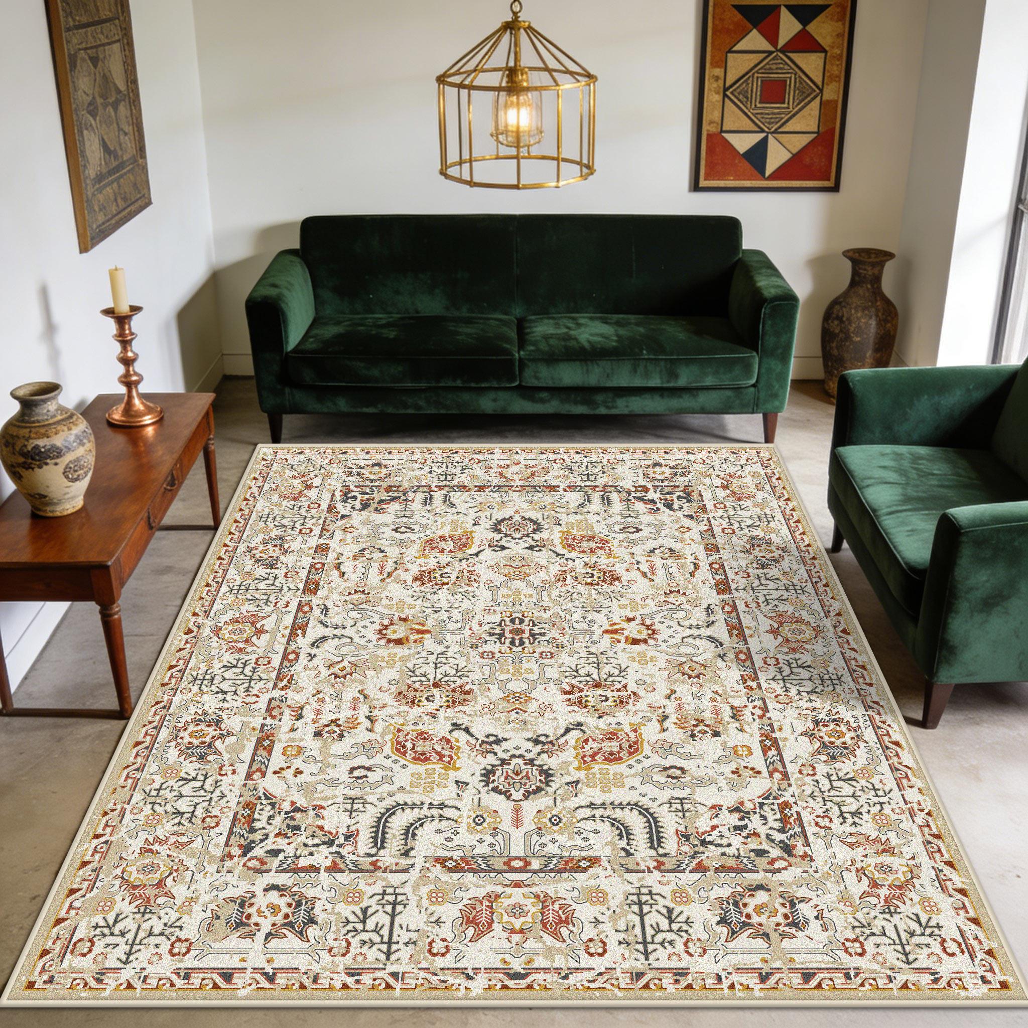 Retro Geometric Style Living Room Carpet Decoration Home Easy Clean Machine Washable Large Rugs Bedroom Cloakroom Lint-free Mat 80x120cm