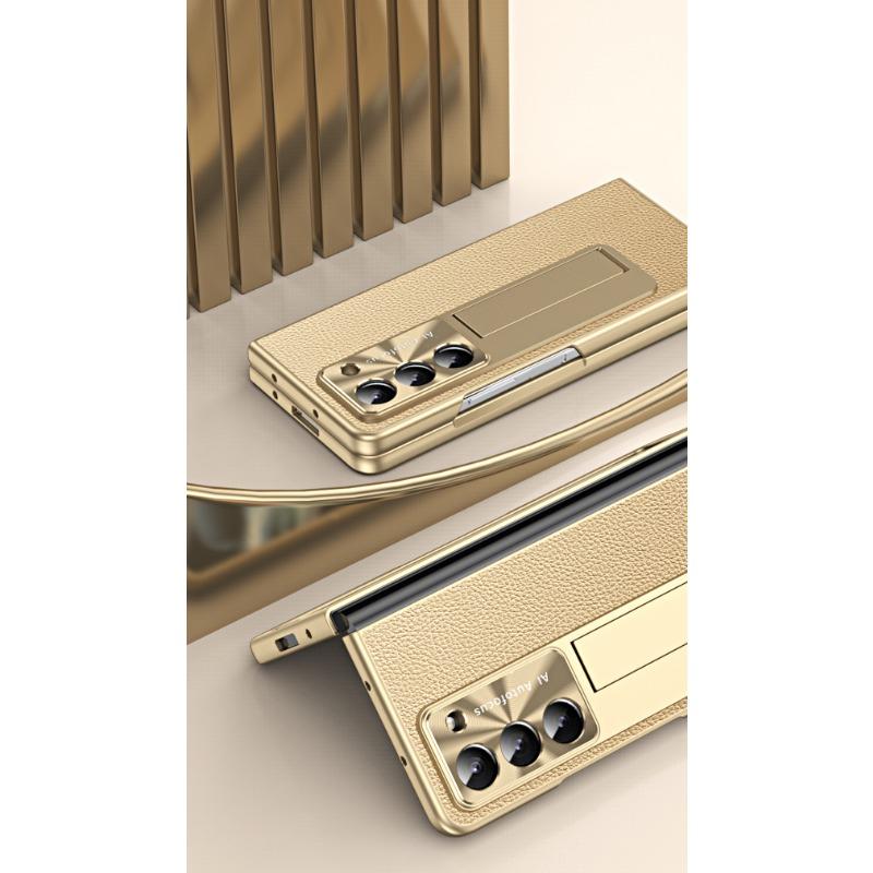 Electroplating Clemence Metal Stand Phone Case for Samsung Galaxy Z Fold 6 5 4 3 Fold6 Fold5 Fold4 Fold3 with Kickstand Holder Protective Cover