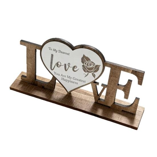 

Valentine s Day Love Table Sign with Base Farmhouse Rustic Wooden Love Letter Ornament Anniversary Wedding Party Tabletop Decoration