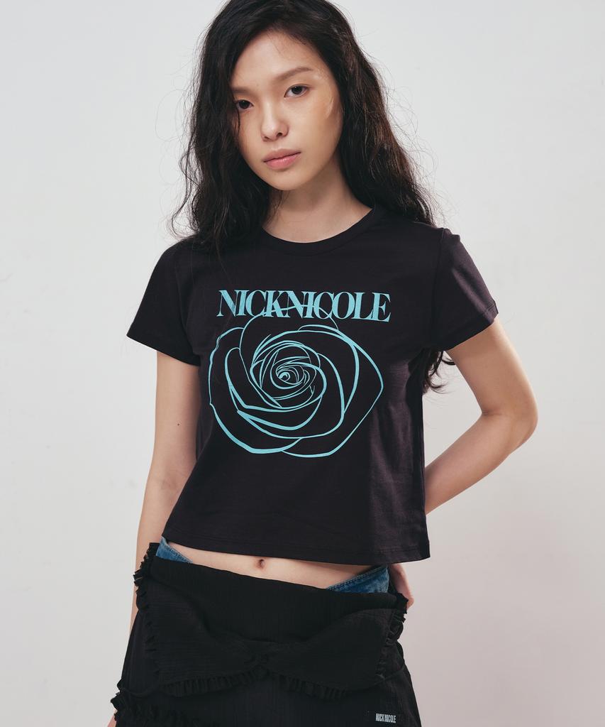 Nigaennikol Rose Signature Crop Top_Black Sky Blue