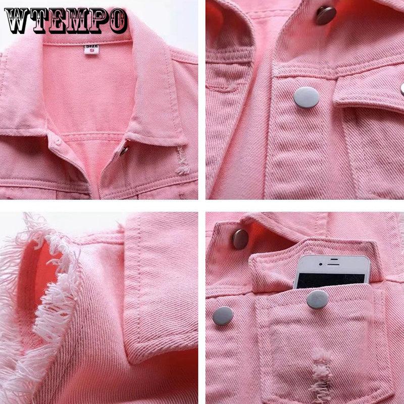 WTEMPO Wielokolorowa Casualowa Kamizelka Jeansowa Damska Moda Wiosna Lato Wszechstronna Slim Surowe Krawędzie Postrzępiona Bez Rękawów Krótkie Płaszcze