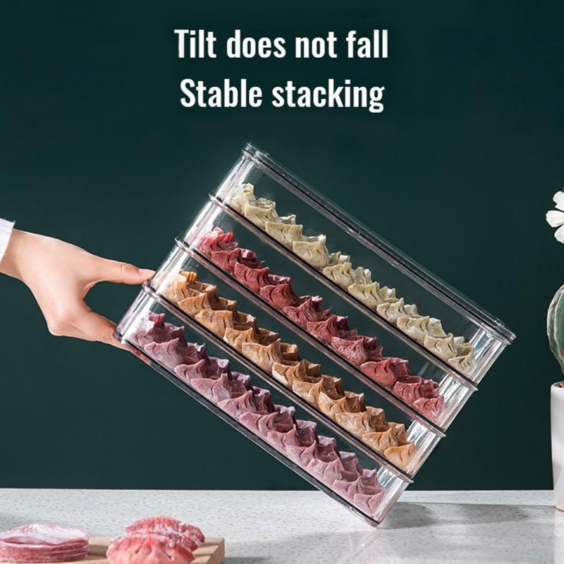 Stackable Dumpling Food Containers Clear Refrigerator Organizer with Lids Food Storage Box for Kitchen Fridge Non-stick