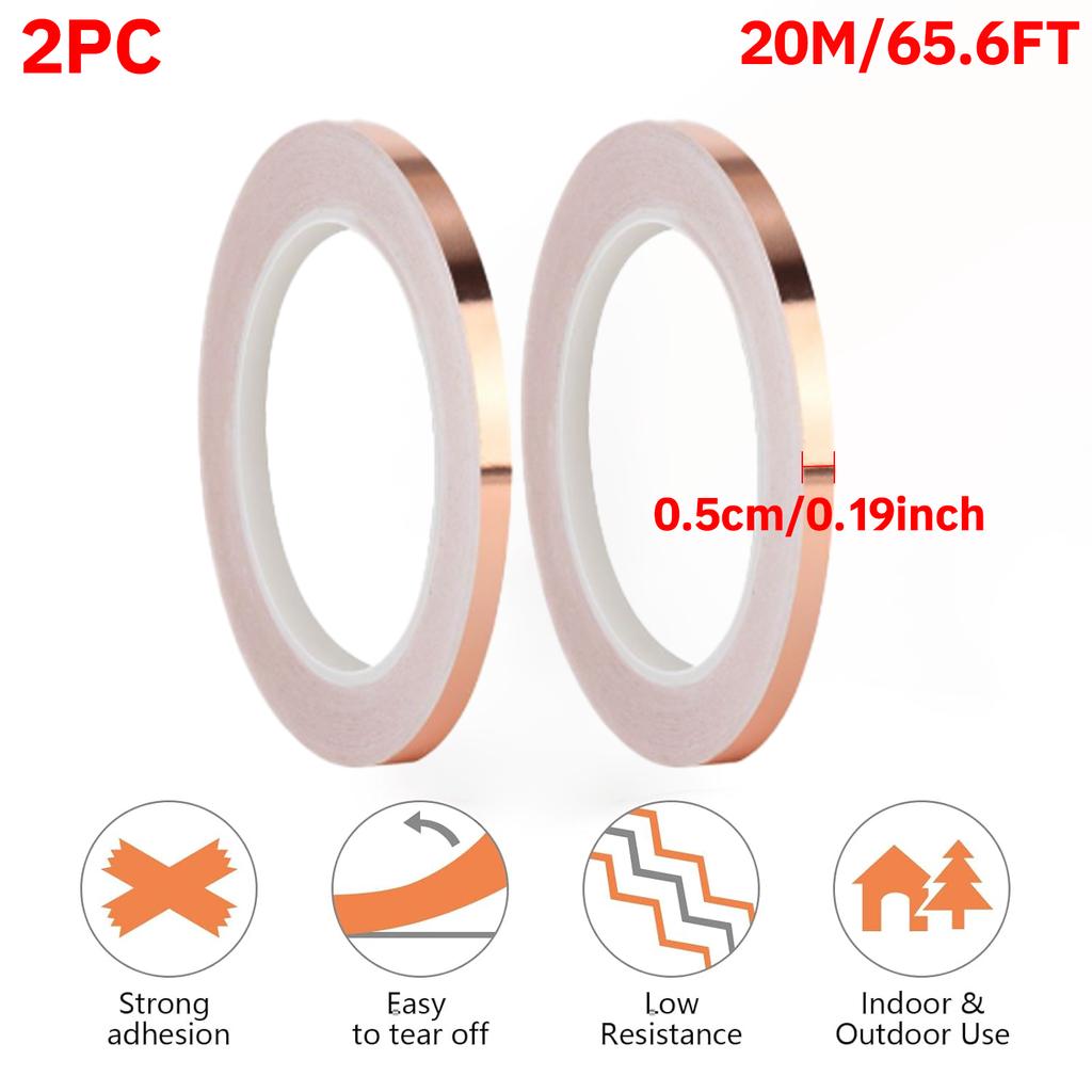 Copper Tape Double-Sided Conductive Copper foil tape for Stained Glass Conductive Tape for Guitar EMI Shielding Crafts