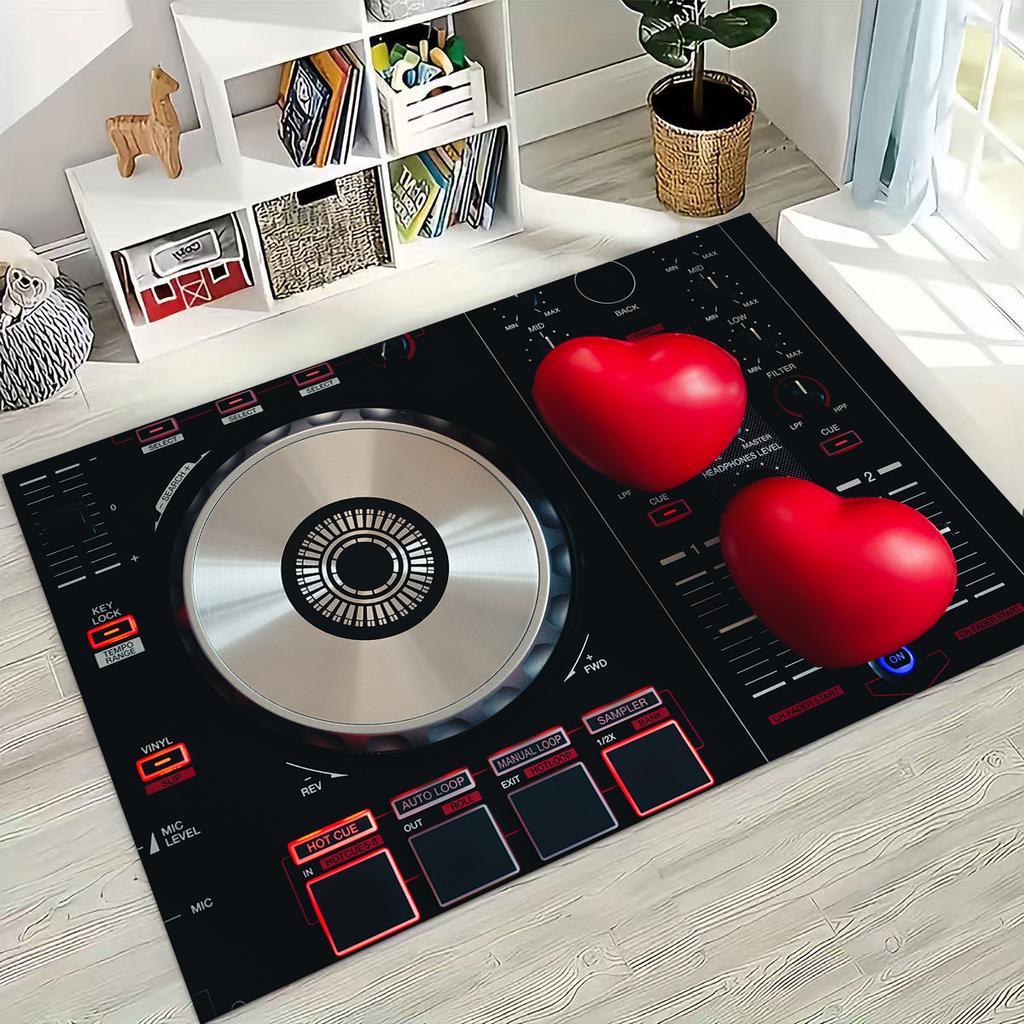 Schallplatte Musik DJ Bildschirm Band Teppich für Wohnzimmer Sofa Schlafzimmer Haus Fußmatte Dekor,Große Kinder Spiel Rutschfeste Bodenmatte