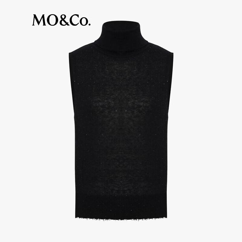 MO&Co. Women's Rhinestone Embellished Baby Alpaca Blend Sleeveless Turtleneck Sweater