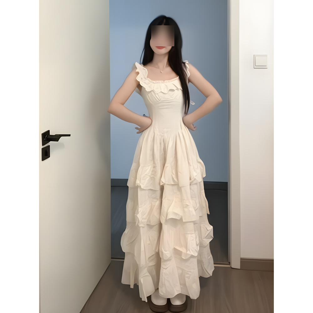 Beautiful heavy industry small fly sleeve dress women's summer seaside vacation princess dress cake long skirt