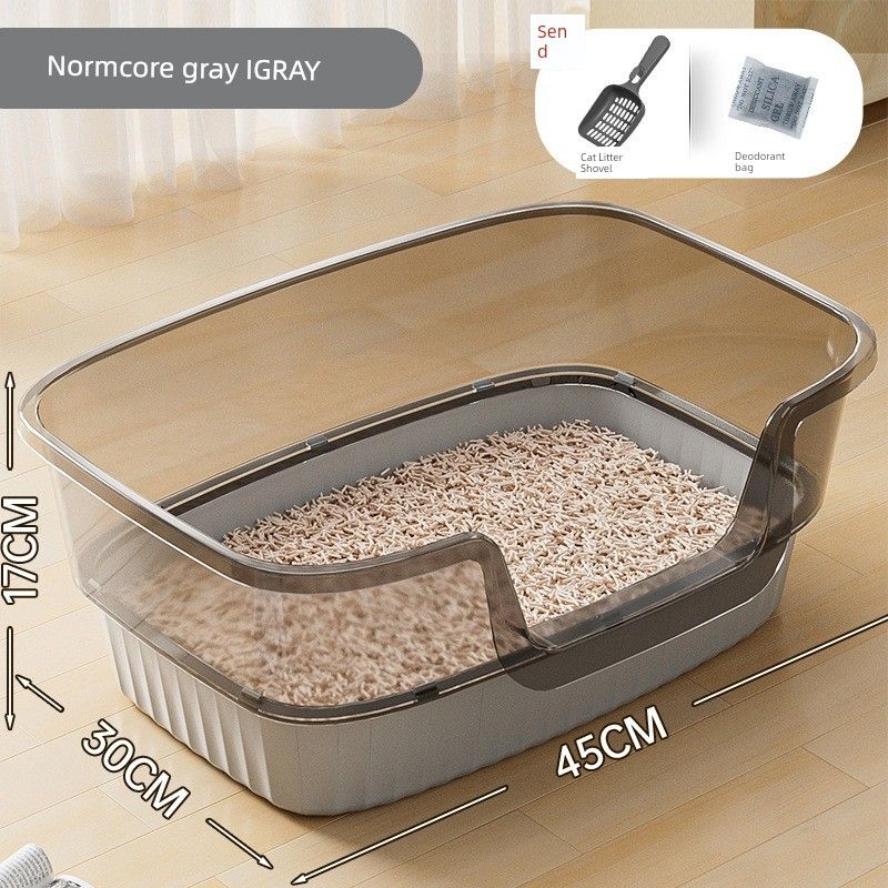 

Открытый лоток для кошек, большой размер, брызгозащищенный, с высокими бортиками, дезодорирующий, туалет для домашних кошек, поддон для кошачьих фекалий, товары для домашних животных Grey 45*30*17cm