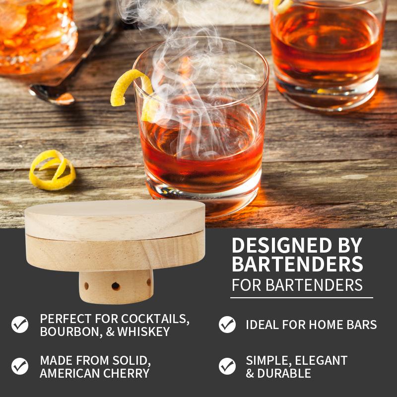 WoodenwhiskySmoke Wooden Lid Tools Cocktail Kitchen Smoke Maker Bar Suit5Wood Chips with Different Flavors