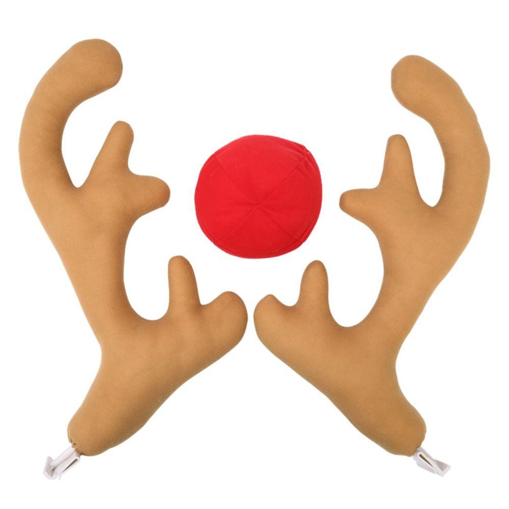 Red Nose Horn Costume Set Christmas Car Decor Rudolf Reindeer Elk Horn Car Decor Ornaments Christmas Ornament Christmas Supplies