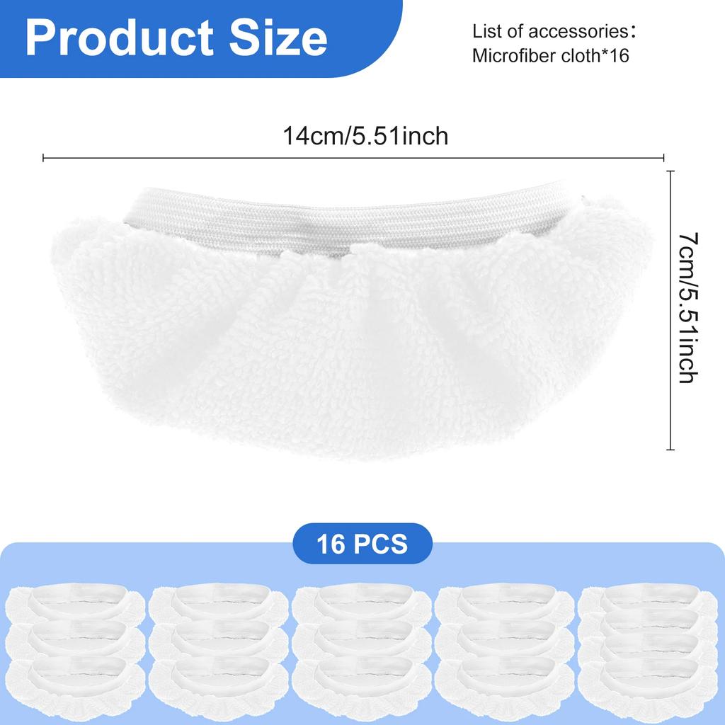 16Pcs Steam Mop Pads Microfibre Steam Cleaner Replacement Pads Reusable Steam Cloth Accessories Compatible with Multiple Mop