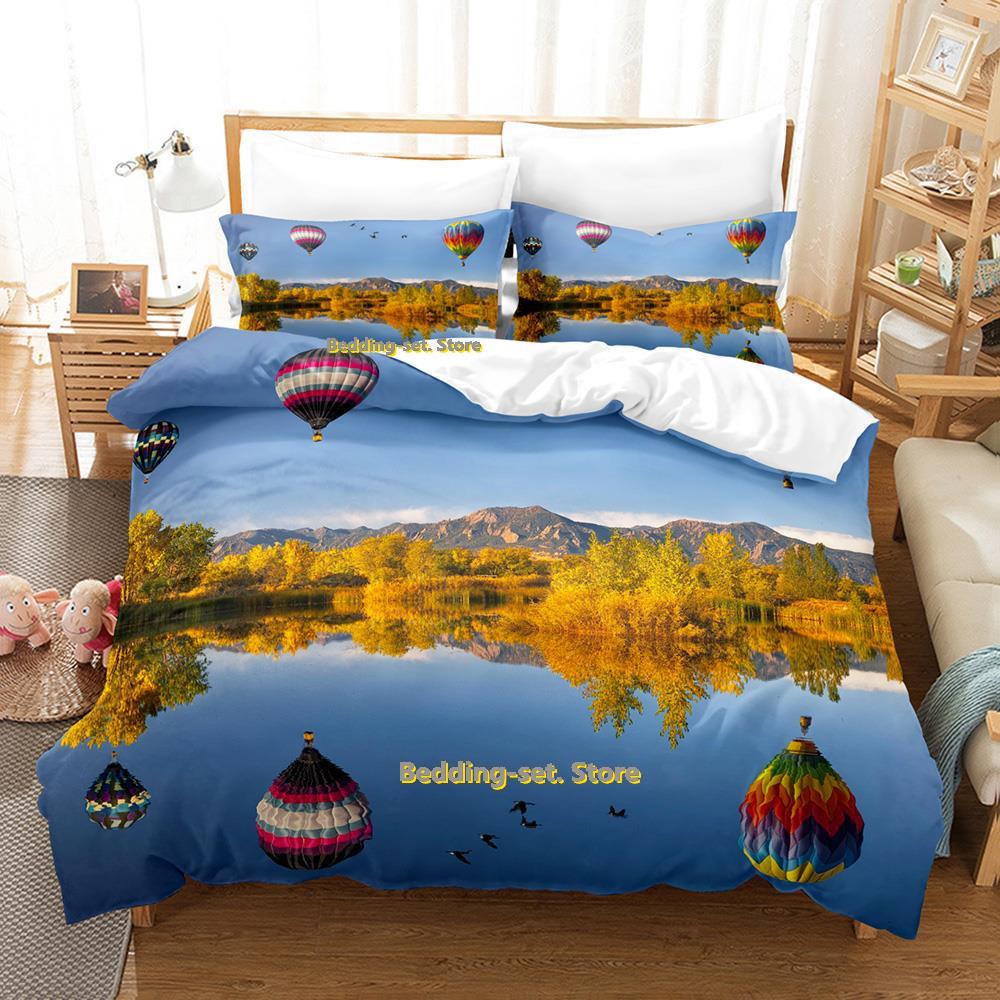 Comforter Air Balloon Bedding Set Single Twin Full Queen King Size Bed Set Adult Kid Bedroom Three-Piece Suits 3D Anime Bed Sheet