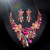 [KK Solis] Orchid Motif Earrings & Necklace Set with Marquise & Teardrop Crystals - Perfect for Concerts, Dance Performances, Recitals,