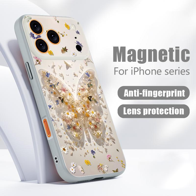 Luxury Colorful Butterfly Pattern Case For iPhone 17 Pro Max Magnetic For Magsafe Hybrid Slim Matte Cover For iPhone 16 15 14 13 Pro Max