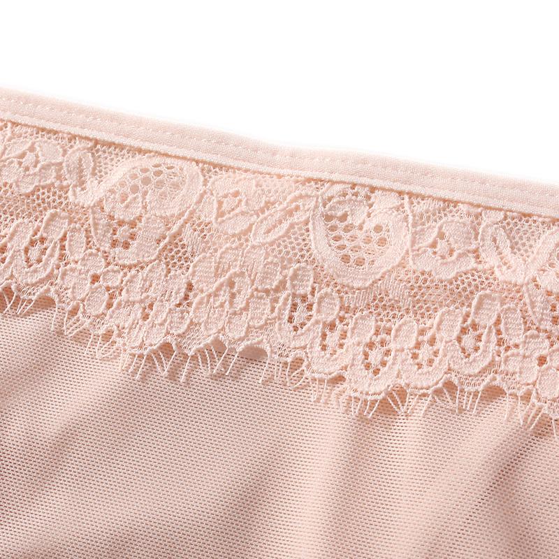 CINOON 3Pcs/Lot Women's Satin Sexy Briefs Lace‑Trim Mesh Spliced Panties Bow‑decor Solid‑Color Hollow‑out Bikini Briefs