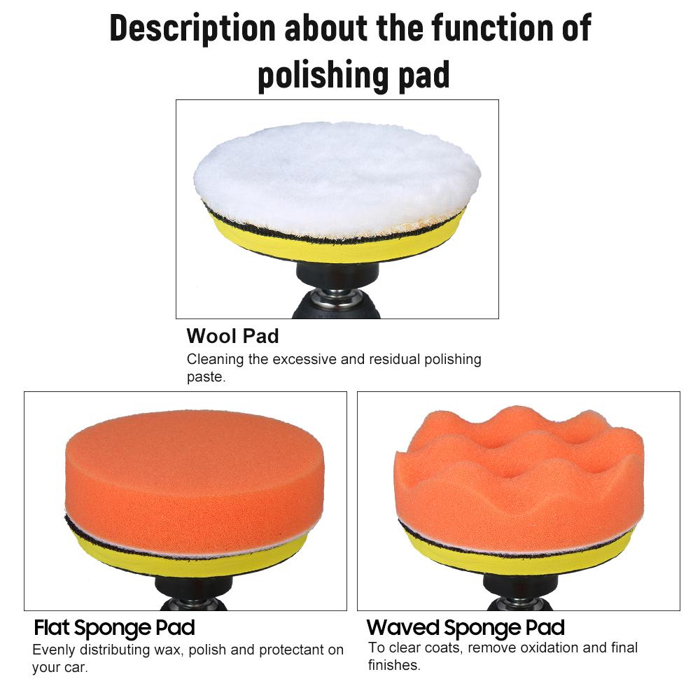 11 bucăți 3-inch set tampon de lustruit pentru mașină cu spumă lustruire cu ceară tampon de lână burete cu disc autoadeziv