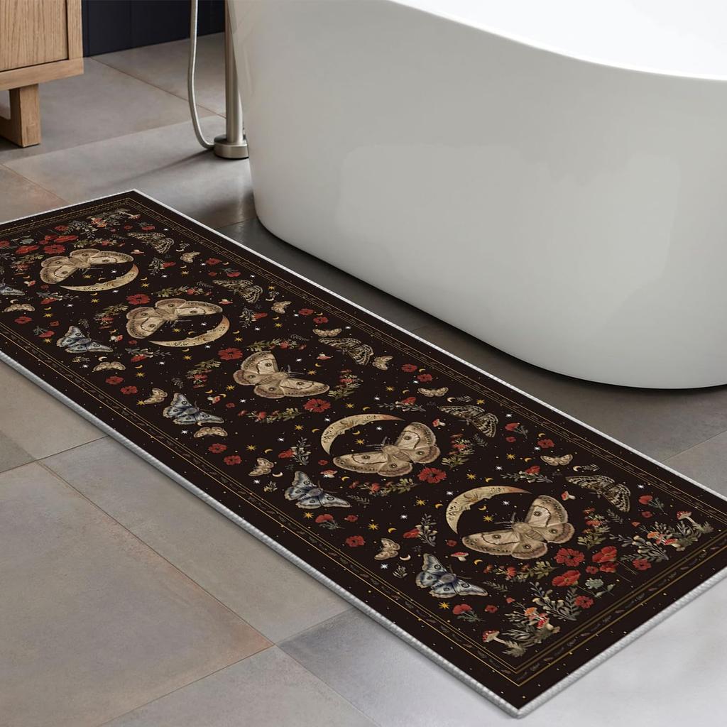 Corridor Carpet Butterfly Insect Pattern Black Carpets Machine Washable Non-slip Rug Home Decoration Rugs for Bedside Floor Mat