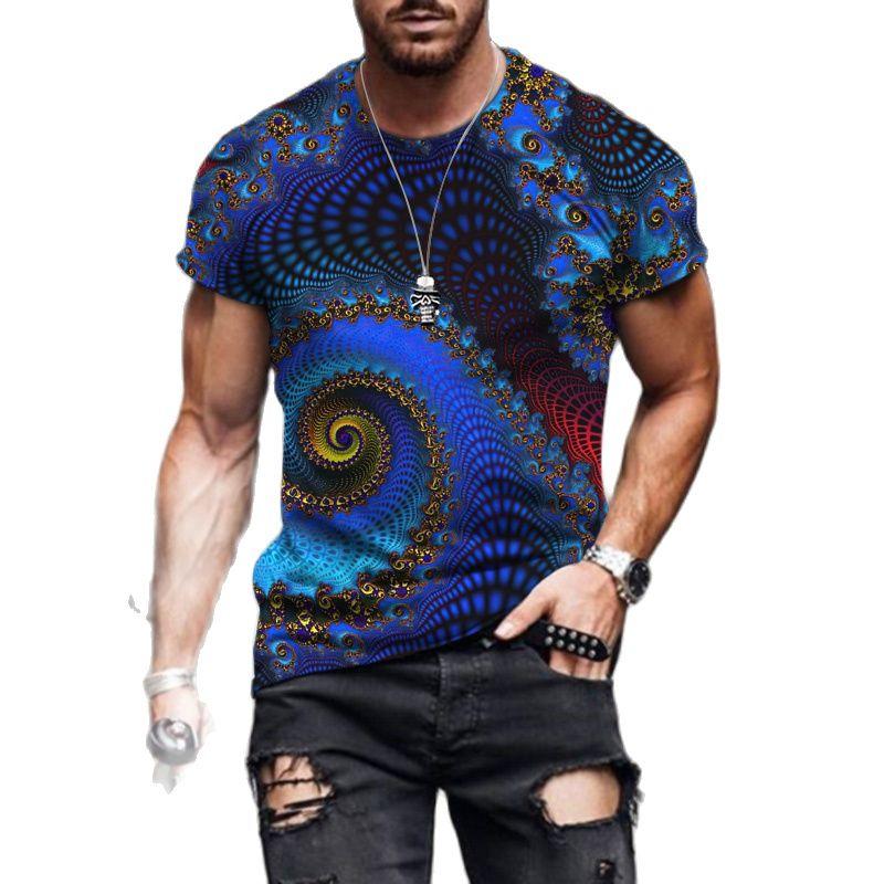 Sommer Herren T-Shirt Farbe Halo Grafik Gedruckt O-Ausschnitt Kurzarm Mode Locker Übergröße Oberteil Damenbekleidung