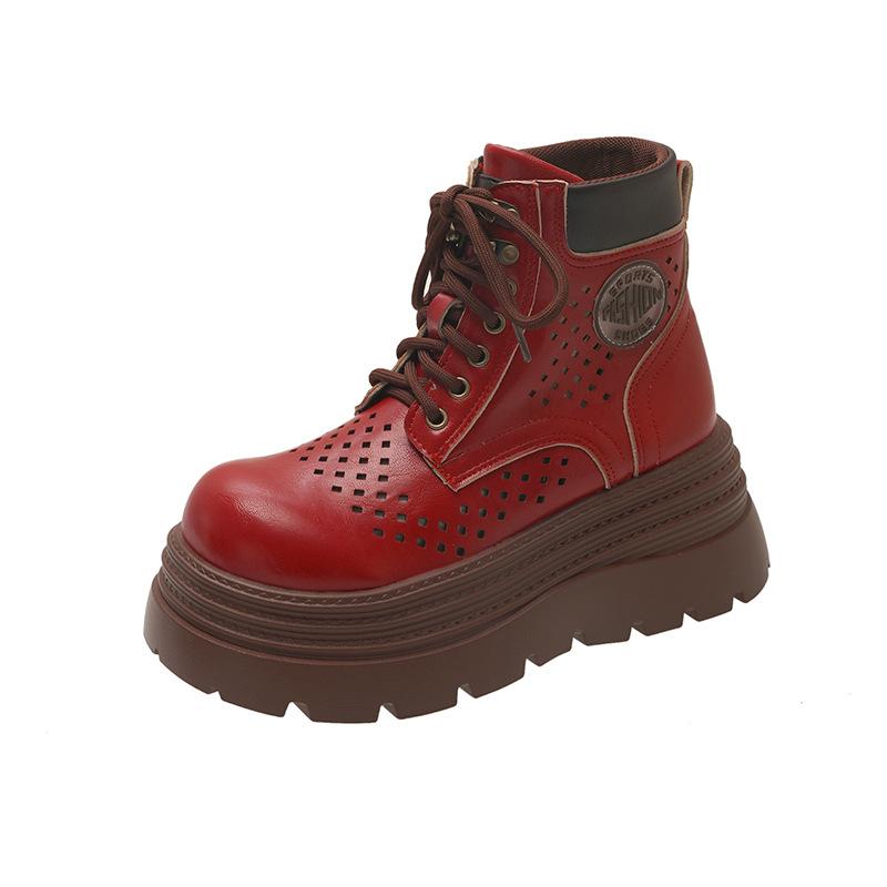 British style retro polished Martin boots women's 2025 new hollow breathable thick-bottomed mountaineering tooling rhubarb boots