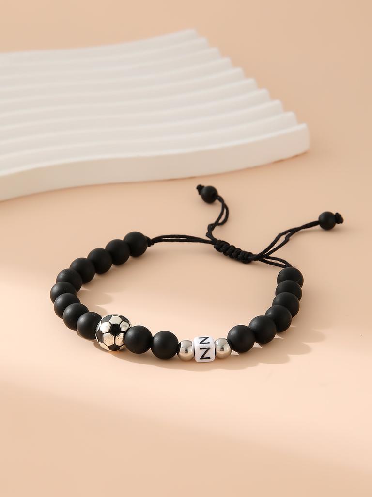 Mattschwarzes Fußball-Alphabet Verstellbares Perlenarmband Unisex Sport-Armband Schmuck