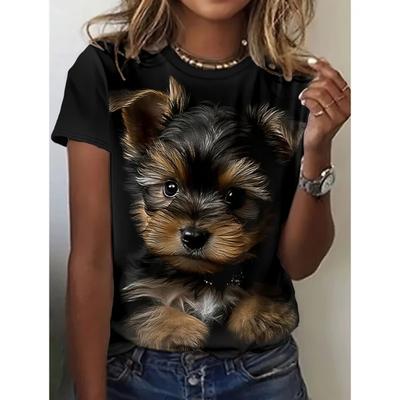 Cartoon Dog Funny Women Characters Cute 3D Print Casual Short Sleeve Top