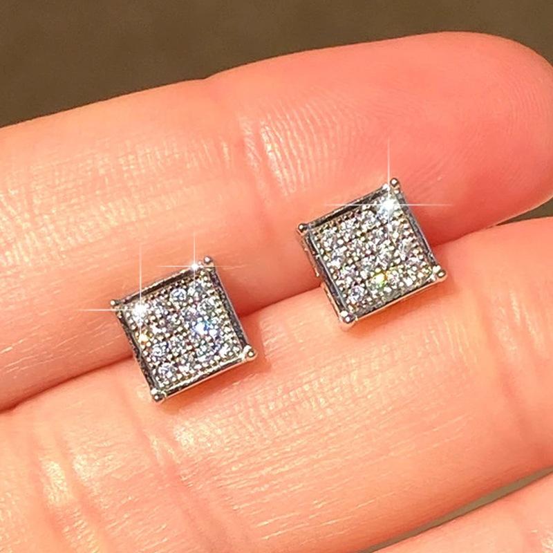 Серебряные квадратные серьги-гвоздики с микропаве из кубического циркония, Мини-блестящие квадратные гвоздики для женщин