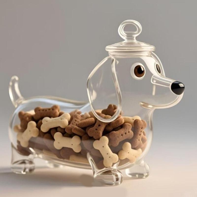 Clear Glass Pet Treat Jar Tight Lid Simple Storage For Parties Incidents