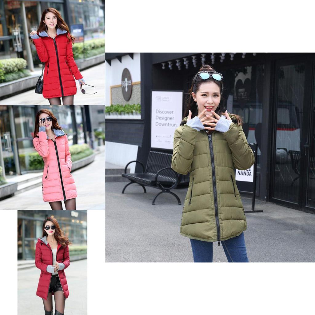 Premium Women Winter Jacket Solid Color Down Coat With Hooded Slim Long Design