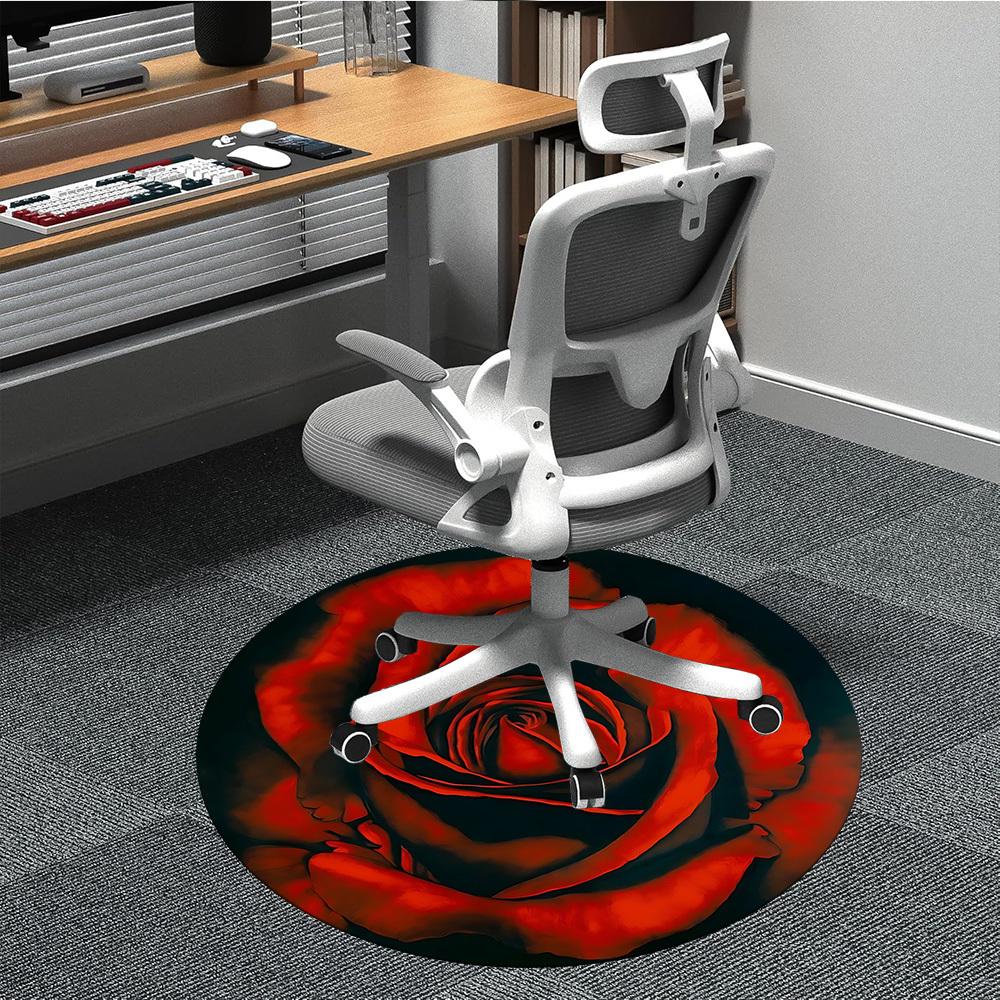 

1pc Red Rose Design Chair Carpet for Office, Round Non Slip Durable Large Size Office Carpet, Suitable for Office 80cm