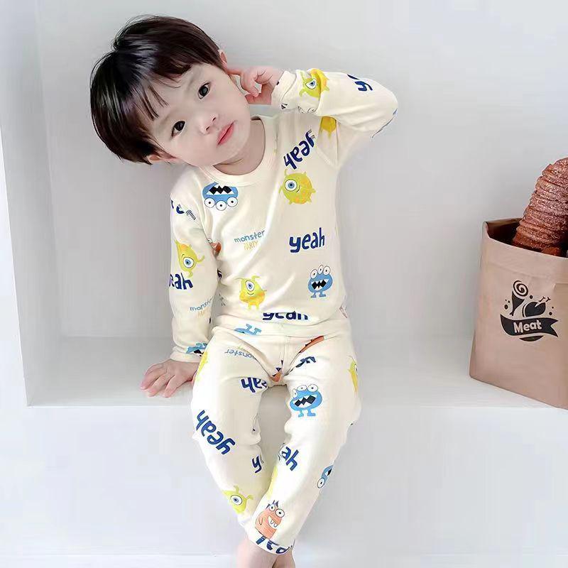 Kids' German Velvet Brushed Monster Pajama Set for Autumn