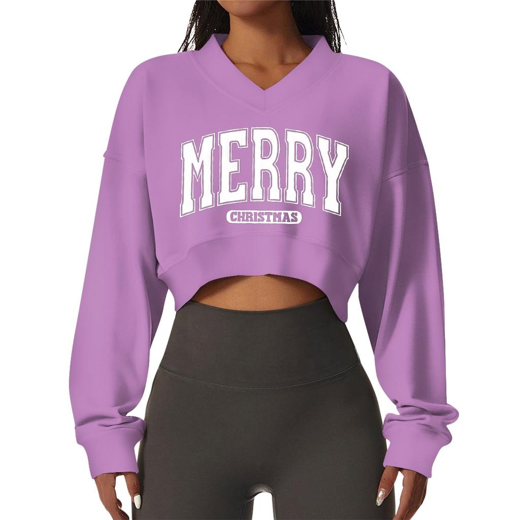 Women's Casual Fashionable Comfortable Padded V-Neck Christmas Printed Long Sleeve Sports Sweatshirt
