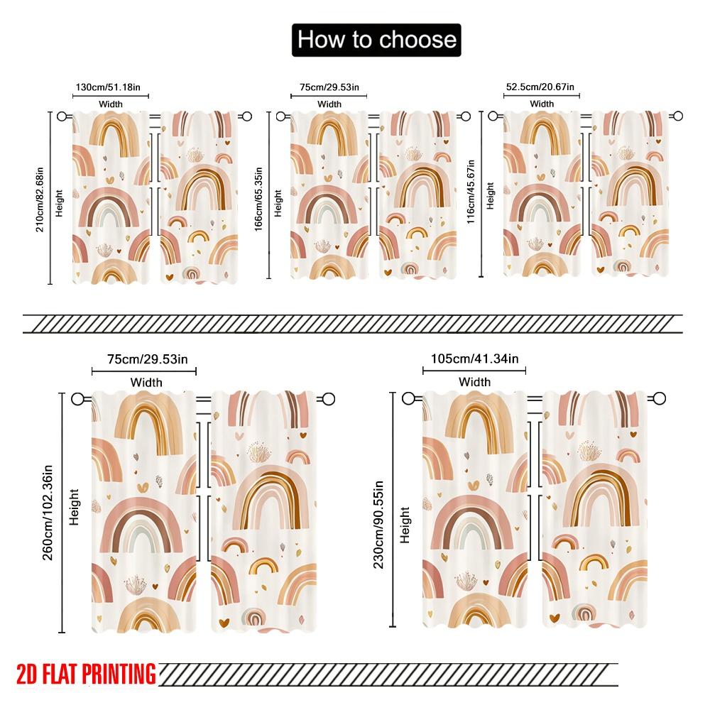 2pcs,2D plane printing Curtain Popular Rainbow Bliss Polyester Woven (without rod) Festive Perfect for Living Room, Bedroom &