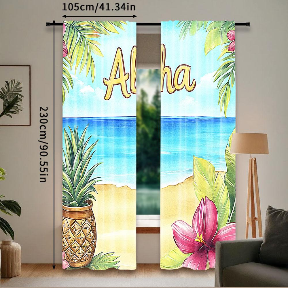 2 szt. Zasłona Aloha Hawajski Tropikalna Plaża Letni Krajobraz Dekoracje na Przyjęcie Urodzinowe Zasłony Całoroczny Urok Do Salonu