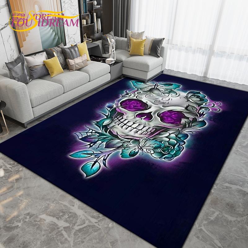 Horror Skull Art Area Rug,Carpets for Living Room Bedroom Decoration, Sofa Chair Cushion Rug,Kitchen Bathroom Floor Mat