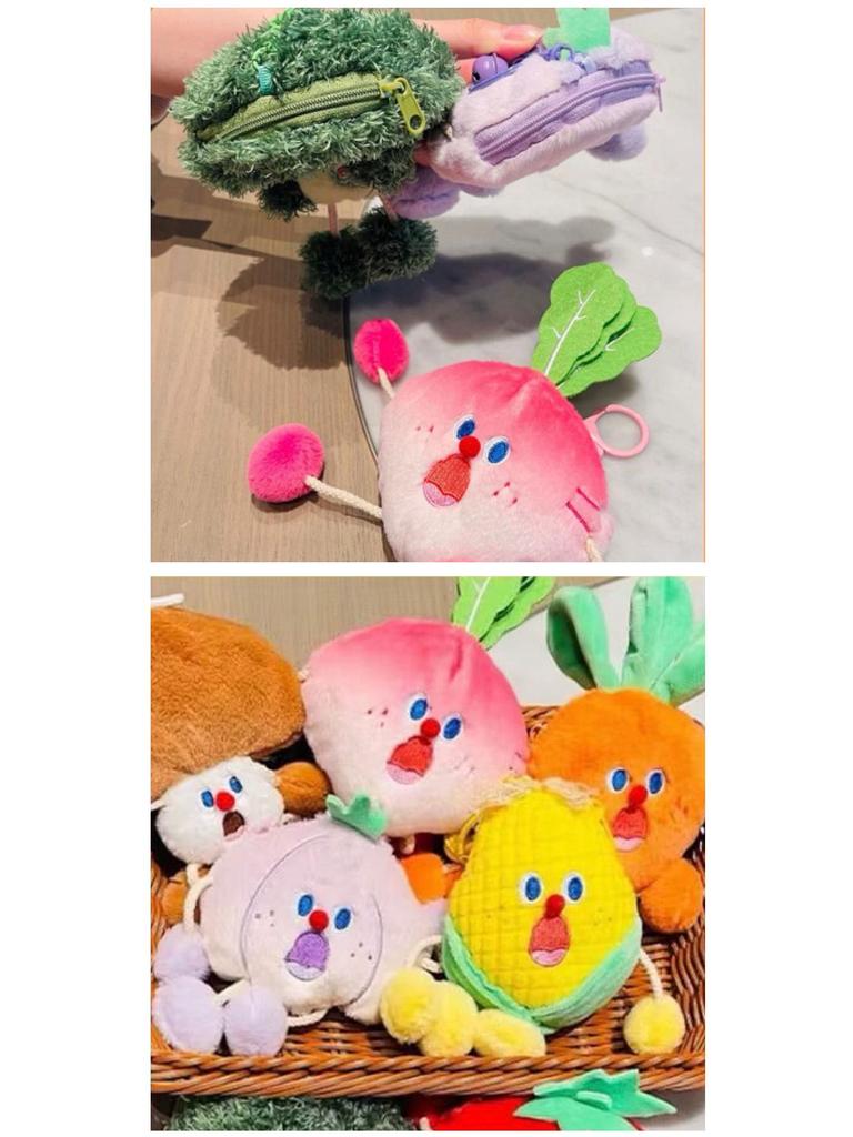 Screaming Veggies Plush Earphone Pouch: Fun Decompression Drawstring Bag & Cute Claw Machine Doll Gift