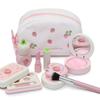 Mother Garden Pretend Play Makeup Pouch Set (Sweet Strawberry) - Wooden Makeup Set for Girls, Dresser Set, Children's Toy, Gift for Girls Ages 3 and U
