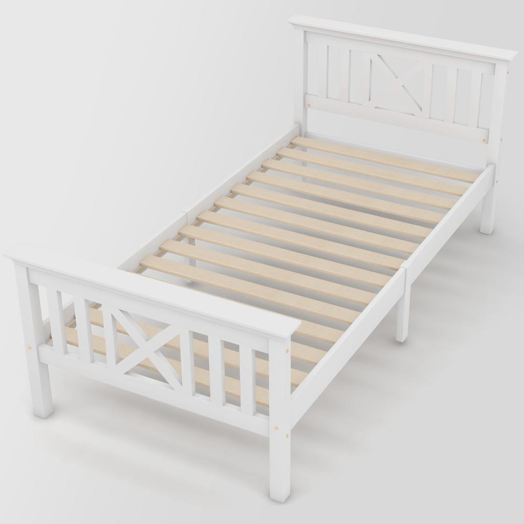 Wooden Bed Single Bed from Bed Frame with Slatted Frame Wooden Bed with Headboard - 90 x 200 cm Solid Wood Children's Bed Youth Bed Pine Solid White