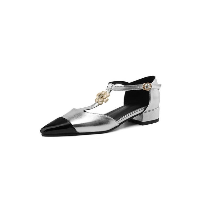 Summer Women's Casual Single Shoes Low Heel Size Rubber Soft-soled Women's Shoes New Bag Heel Pointed Buckle Women's Sandals