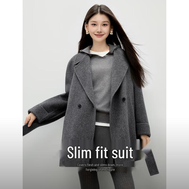 Qiusbiyiren Elegant 100% Merino Wool Suit Collar Coat