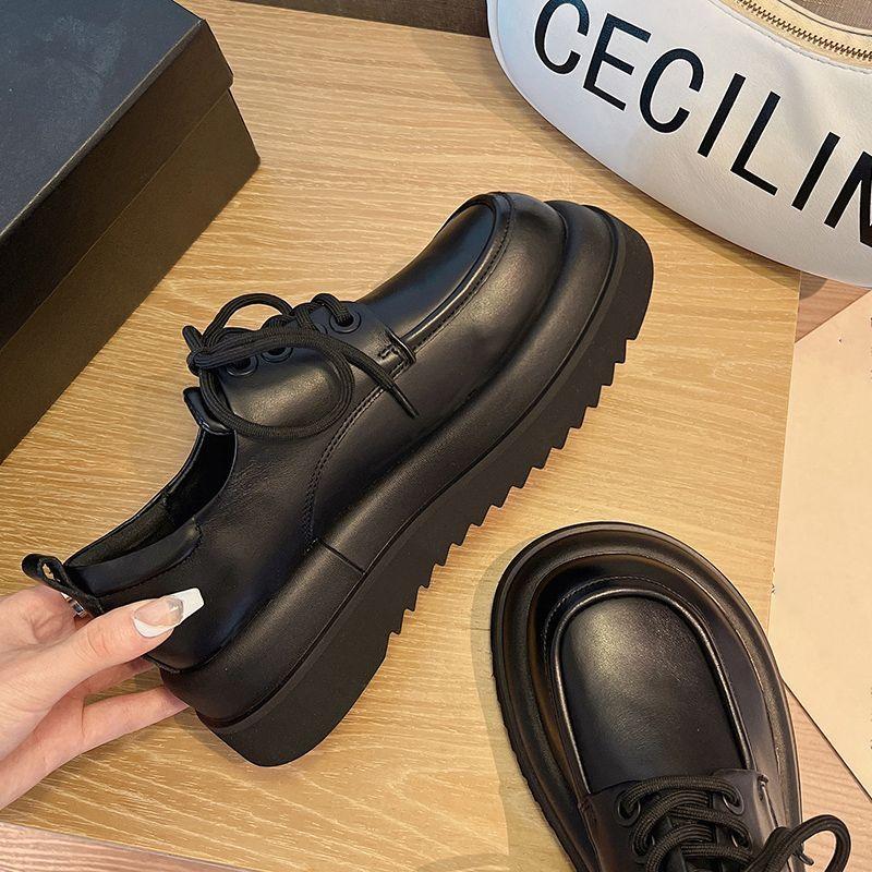 British style fashion ins single shoes women's spring and autumn new versatile lace-up muffin bottom round head small leather shoes