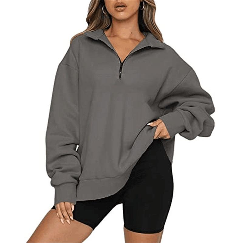 Women's Half-Zip Stand Collar Sweatshirt Oversized Loose Fit Casual Long Sleeve Pullover For Autumn Winter