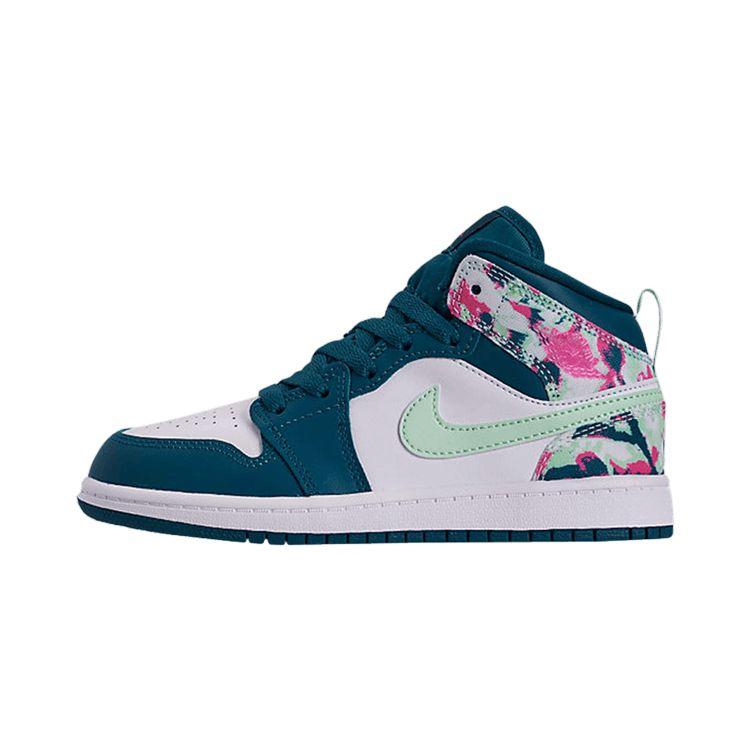 

Кроссовки Air Jordan 1 Mid PS Green Abyss Frosted Spruce Kids Белые 640737-300