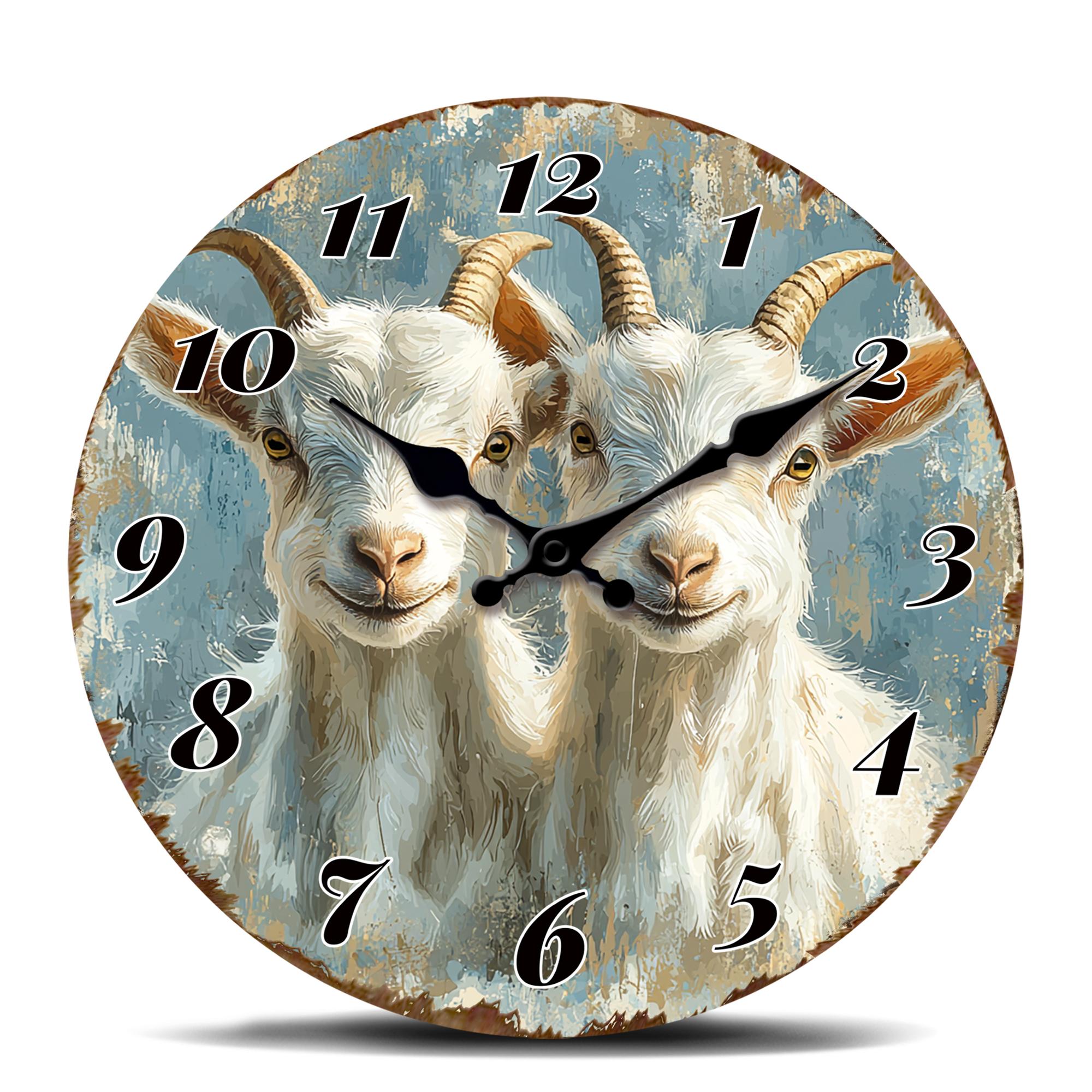 Vintage-Style Wall Clock with Goat Illustration, Unique Farm Animal Decor for Home or Office 10 inch