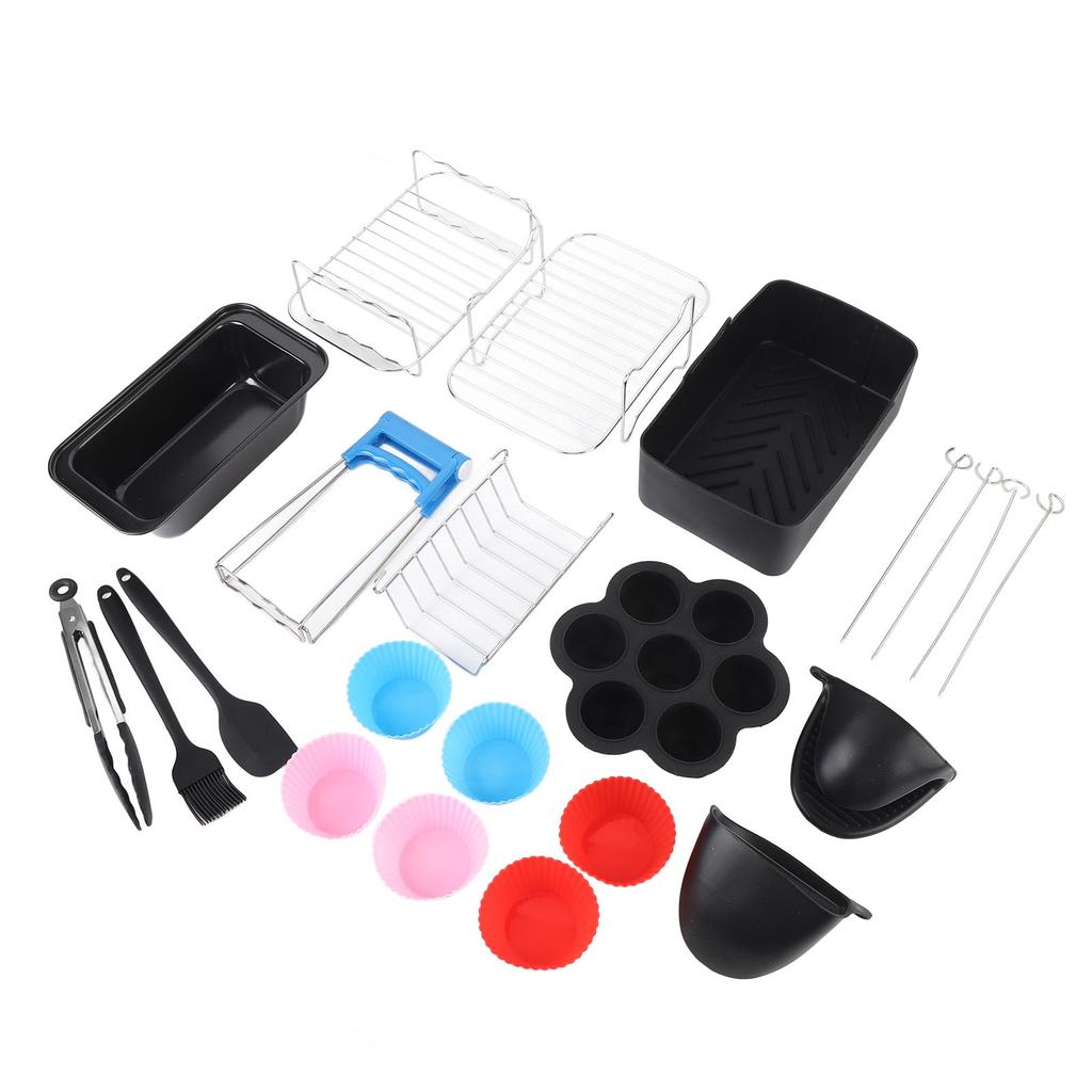 Fryer Accessories Set Grill Rack with Skewer Silicone Brush Food Tong Cake Pan Stainless Steel Pan