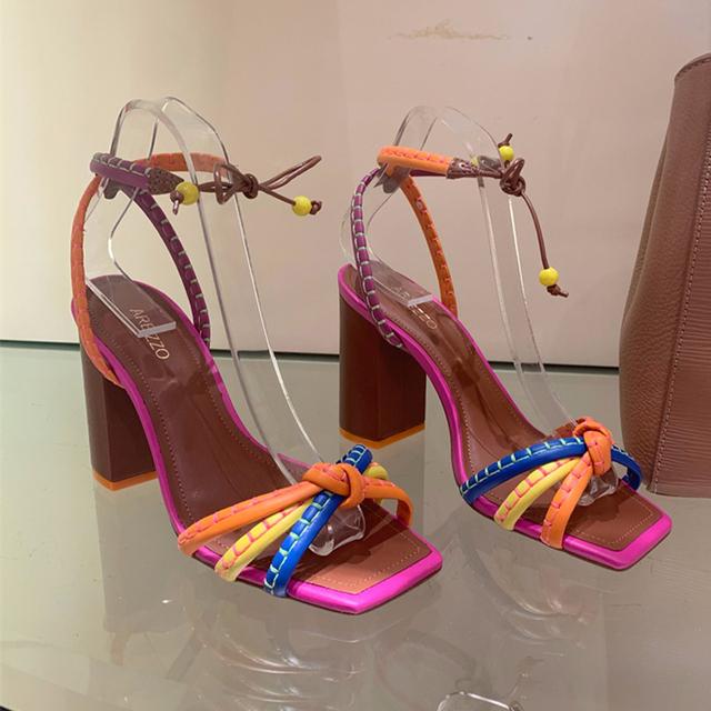 

Женские пикантные сандалии на высоком каблуке, массивные римские туфли, дизайнерские брендовые туфли-лодочки, весна-лето, новая модная женская обувь с квадратным носком 41 красный