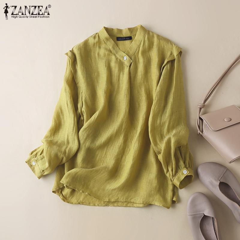 

ZANZEA Повседневный V-образный вырез с длинным рукавом Женщины Блузка Топы