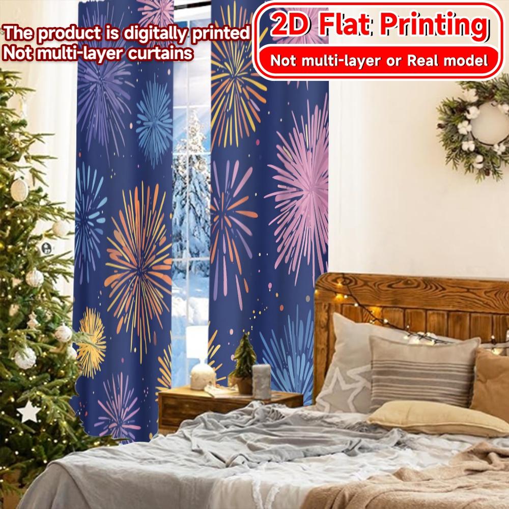 2D Flat Printing  2pcs Festive Cheers Modern Contemporary Curtains 100% Polyester Curtains Decorations for Grey   Semi-Transparent